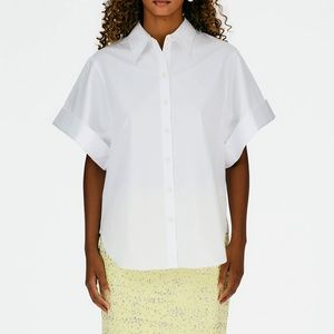 Tibi Eco Poplin Rolled Sleeve Button Down Shirt